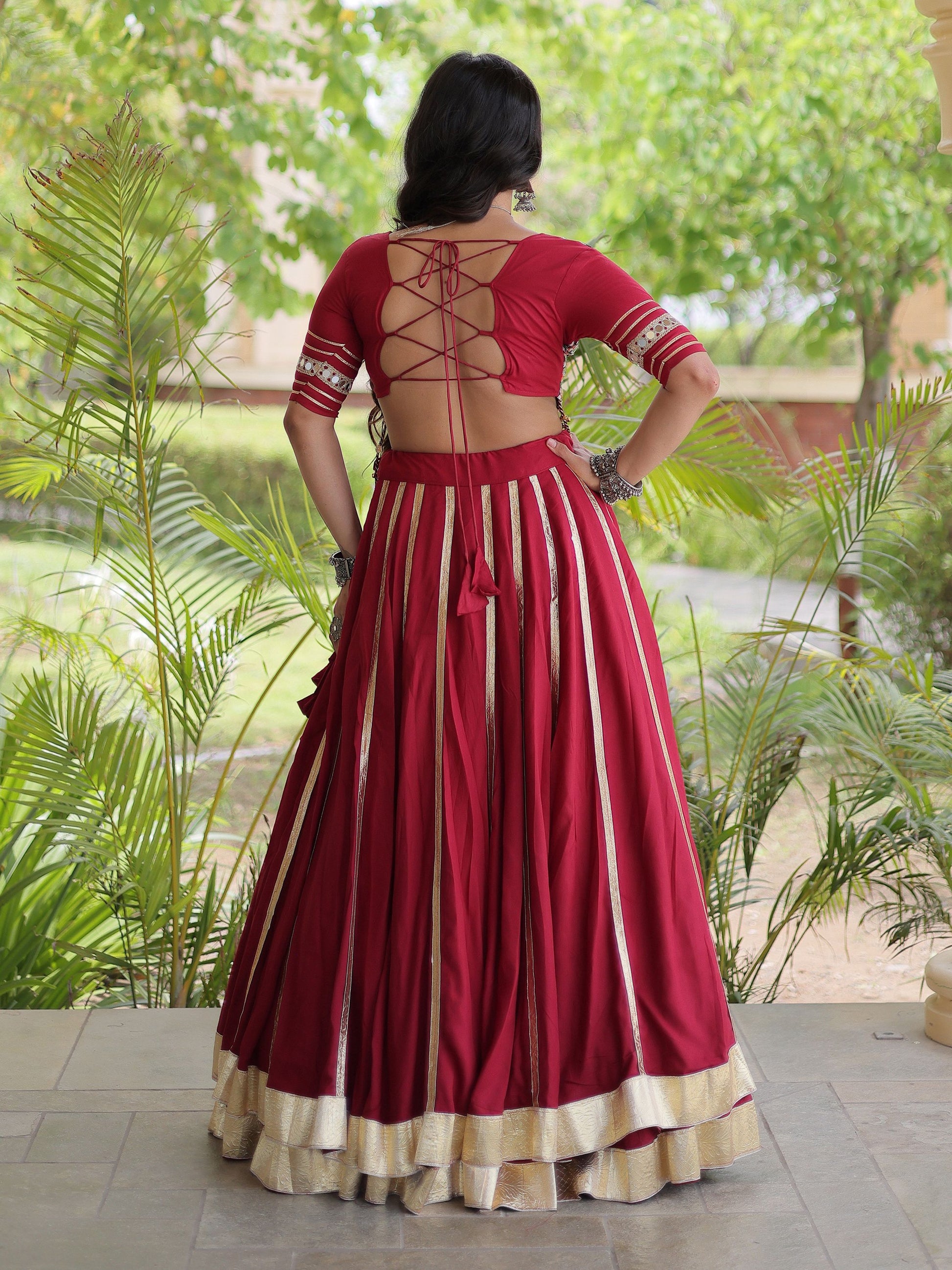 Fantastic Maroon Gamthi Work Rayon Navratri Wear Lehenga Choli