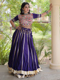 Adorning Purple Gamthi Work Rayon Navratri Wear Lehenga Choli