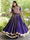 Adorning Purple Gamthi Work Rayon Navratri Wear Lehenga Choli
