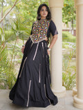 Fantastic Black Mirror Work Rayon Navratri Wear Lehenga Choli