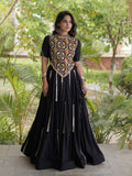 Fantastic Black Mirror Work Rayon Navratri Wear Lehenga Choli