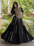 Fantastic Black Mirror Work Rayon Navratri Wear Lehenga Choli
