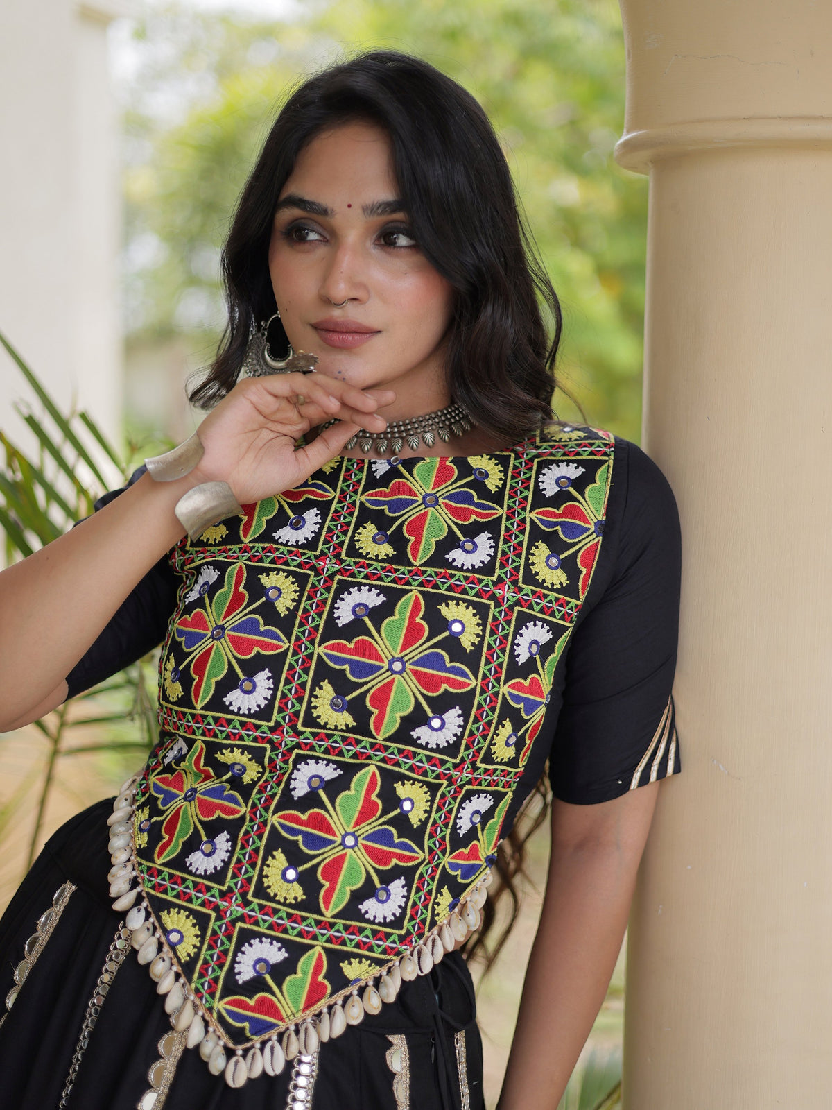 Fantastic Black Mirror Work Rayon Navratri Wear Lehenga Choli