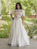 Fresh White Mirror Work Rayon Navratri Wear Lehenga Choli