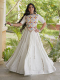 Fresh White Mirror Work Rayon Navratri Wear Lehenga Choli