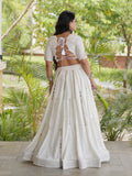 Fresh White Mirror Work Rayon Navratri Wear Lehenga Choli