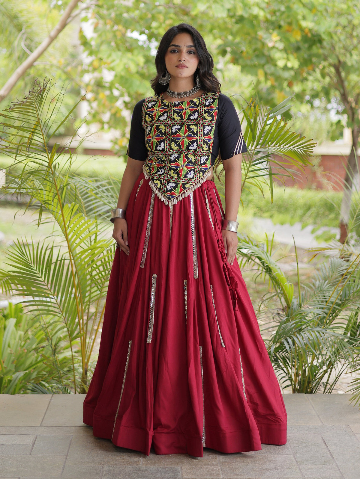 Graceful Maroon Gota Patti Rayon Navratri Wear Lehenga Choli