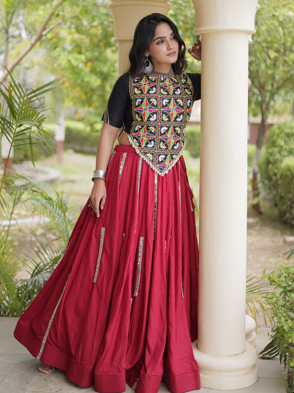 Graceful Maroon Gota Patti Rayon Navratri Wear Lehenga Choli
