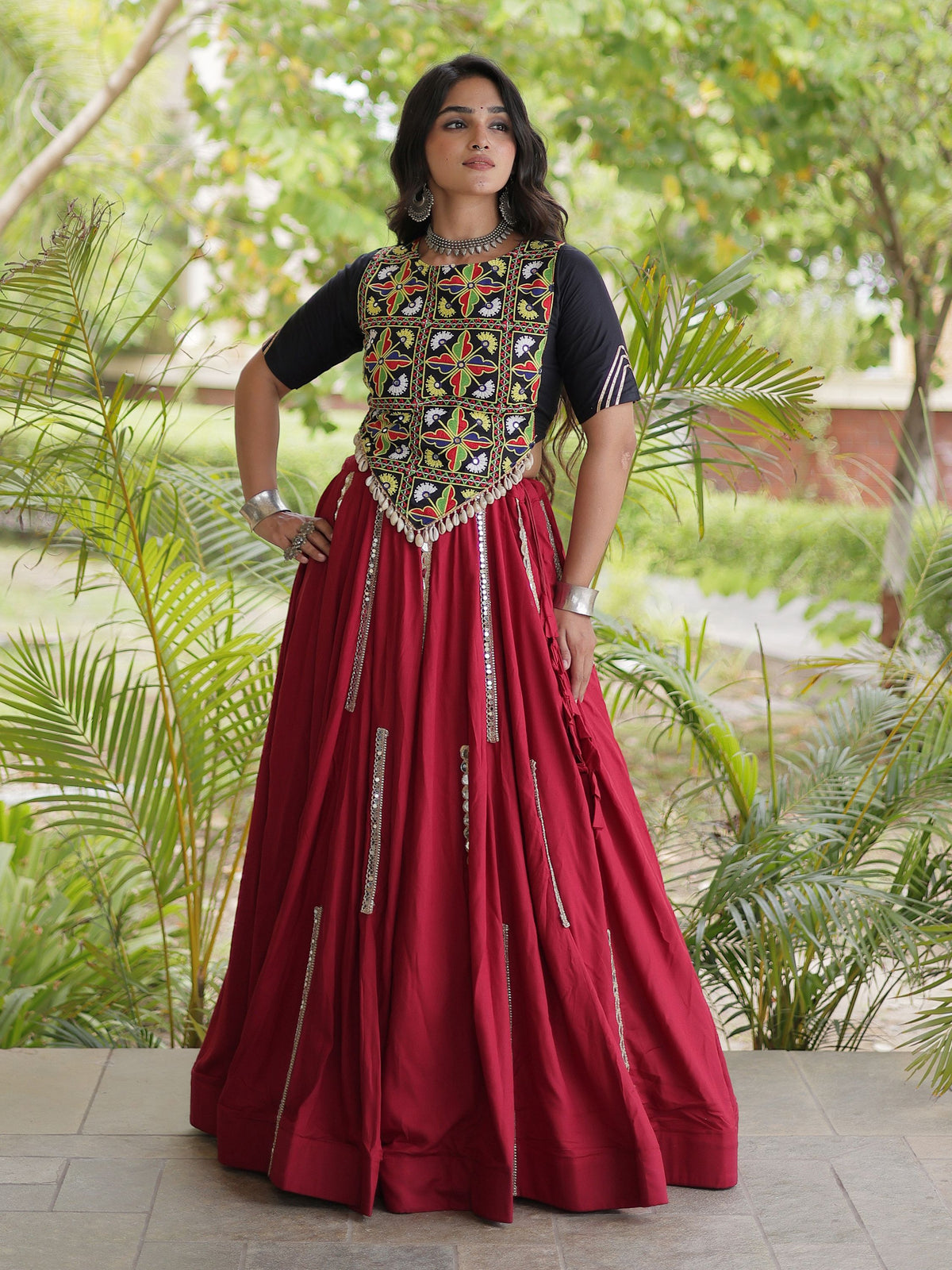 Graceful Maroon Gota Patti Rayon Navratri Wear Lehenga Choli