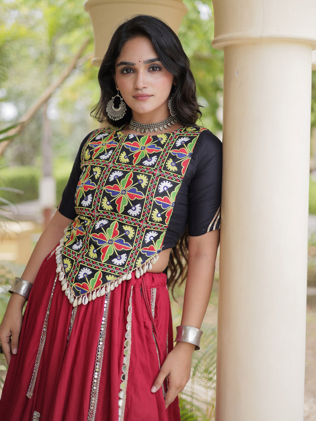 Graceful Maroon Gota Patti Rayon Navratri Wear Lehenga Choli