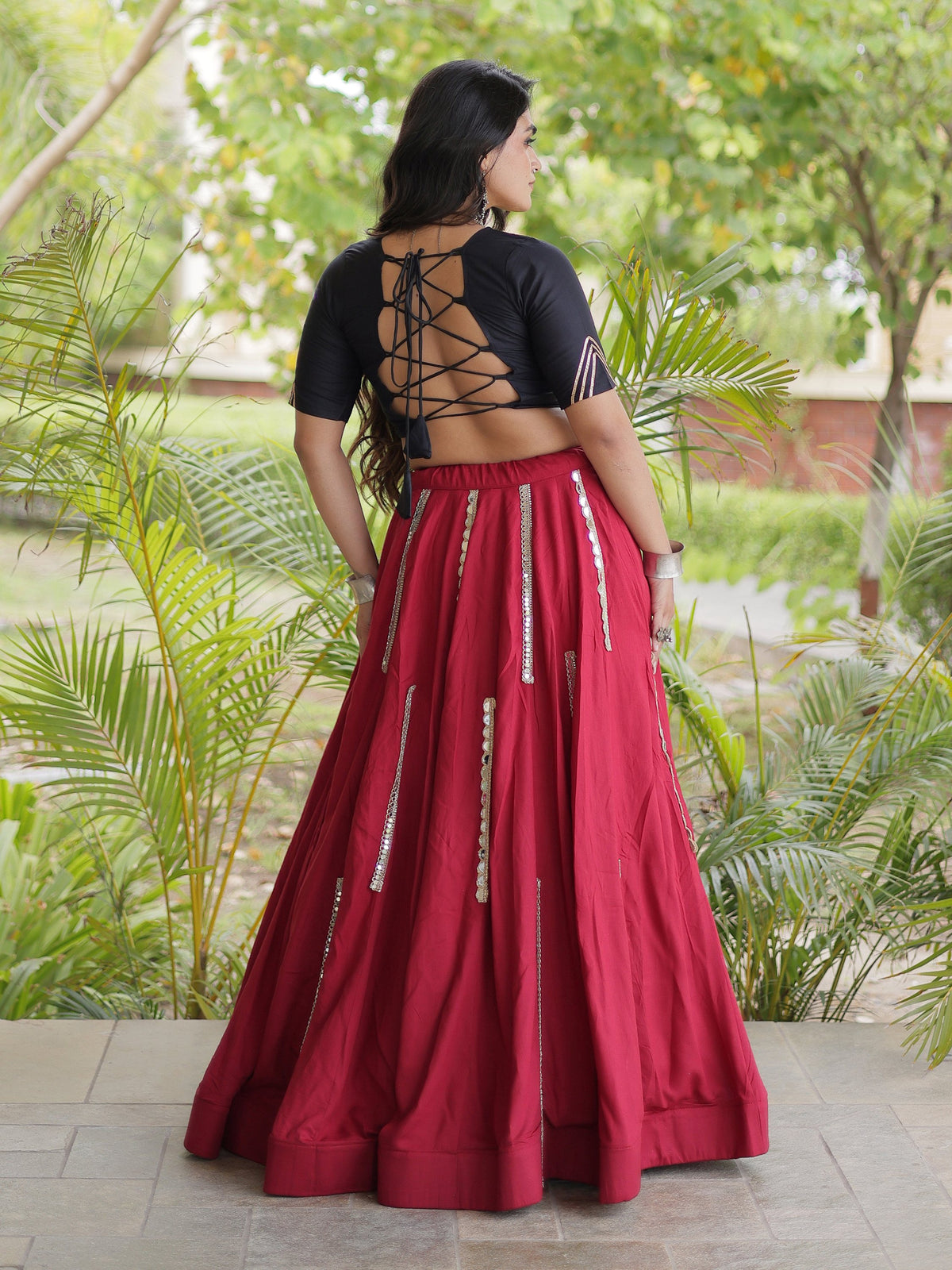 Graceful Maroon Gota Patti Rayon Navratri Wear Lehenga Choli