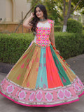 Playful Multicolor Mirror Work Cotton Navratri Wear Lehenga Choli