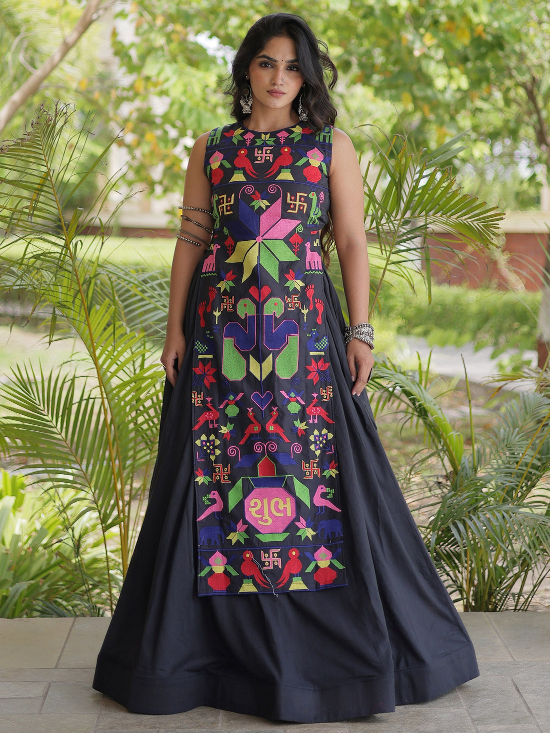 Notable Black Gamthi Embroidered Cotton Navratri Wear Lehenga Choli