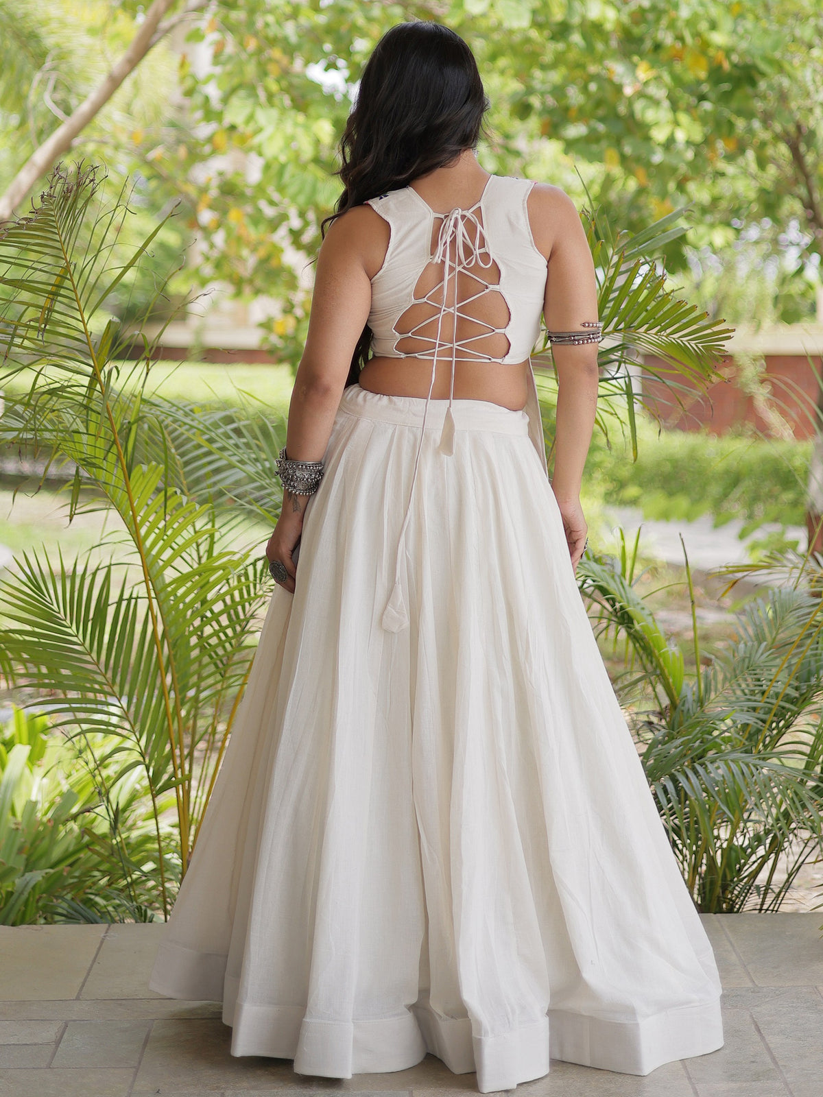 Graceful White Gamthi Embroidered Cotton Navratri Wear Lehenga Choli
