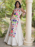 Graceful White Gamthi Embroidered Cotton Navratri Wear Lehenga Choli