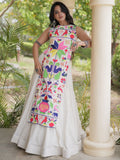 Graceful White Gamthi Embroidered Cotton Navratri Wear Lehenga Choli