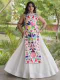 Graceful White Gamthi Embroidered Cotton Navratri Wear Lehenga Choli