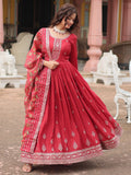 Gorgeous Maroon Sequins Chinon Reception Wear Gown With Dupatta
