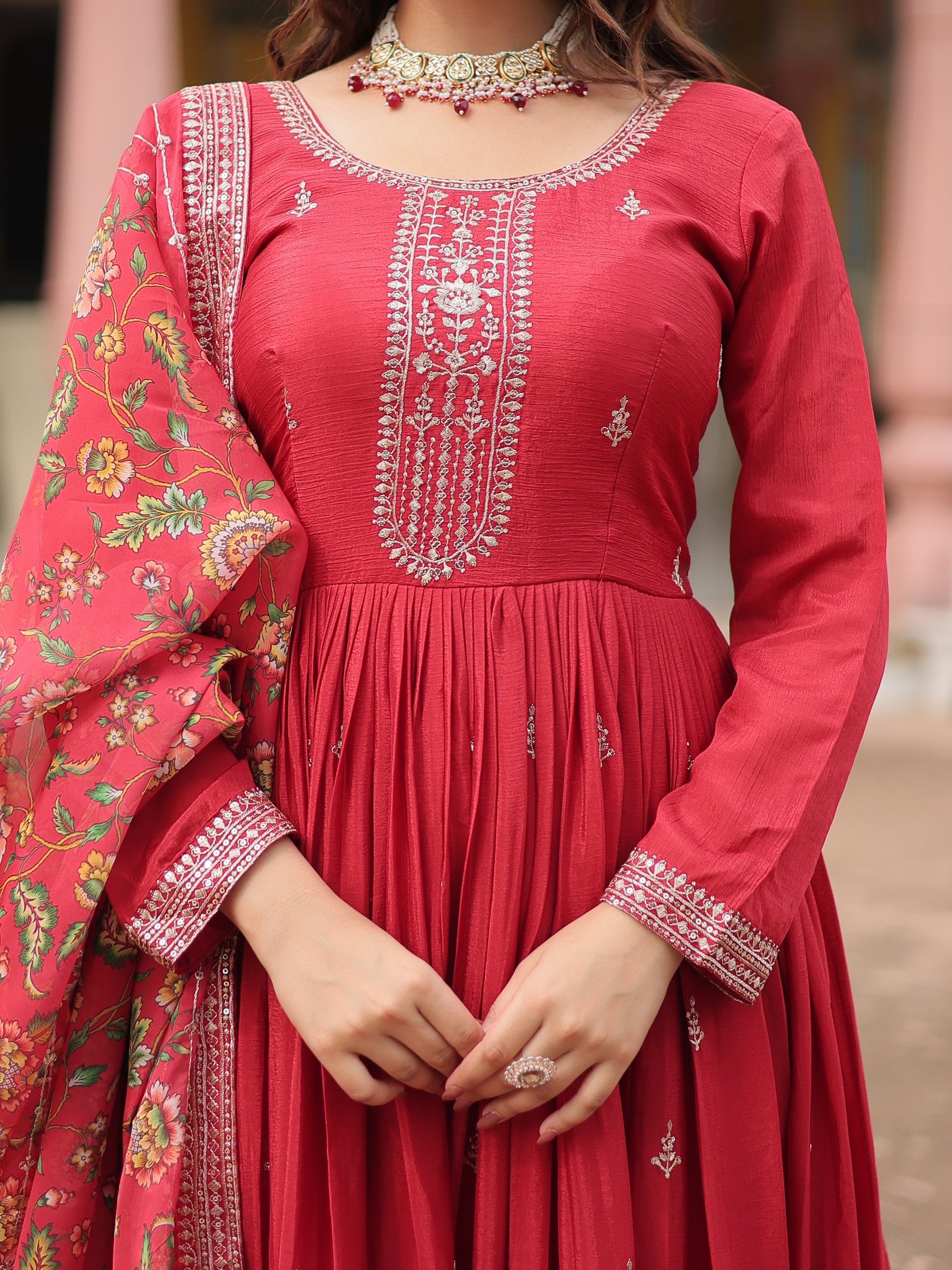 Gorgeous Maroon Sequins Chinon Reception Wear Gown With Dupatta
