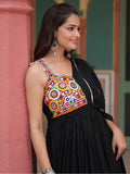Fascinating Black Mirror Work Rayon Navratri Wear Gown