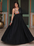 Fascinating Black Mirror Work Rayon Navratri Wear Gown