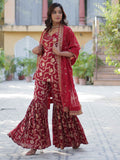 Glorious Maroon Weaving Jacquard Event Wear Sharara Suit