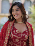 Glorious Maroon Weaving Jacquard Event Wear Sharara Suit