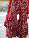 Glorious Maroon Weaving Jacquard Event Wear Sharara Suit