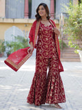Glorious Maroon Weaving Jacquard Event Wear Sharara Suit