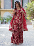 Glorious Maroon Weaving Jacquard Event Wear Sharara Suit