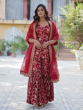 Glorious Maroon Weaving Jacquard Event Wear Sharara Suit