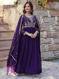 Fabulous Purple Sequins Georgette Traditional Gown With Dupatta