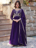 Fabulous Purple Sequins Georgette Traditional Gown With Dupatta