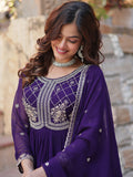 Fabulous Purple Sequins Georgette Traditional Gown With Dupatta