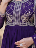 Fabulous Purple Sequins Georgette Traditional Gown With Dupatta