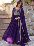 Fabulous Purple Sequins Georgette Traditional Gown With Dupatta