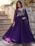 Fabulous Purple Sequins Georgette Traditional Gown With Dupatta