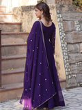 Fabulous Purple Sequins Georgette Traditional Gown With Dupatta