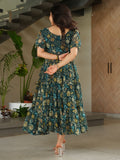 Captivating Green Floral Printed Georgette Casual Wear Dress