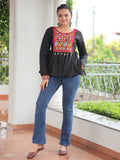 Mesmerizing Black Kutchi Work Silk Navratri Wear Kediya Style Top