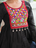 Mesmerizing Black Kutchi Work Silk Navratri Wear Kediya Style Top