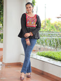 Mesmerizing Black Kutchi Work Silk Navratri Wear Kediya Style Top