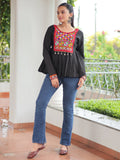 Mesmerizing Black Kutchi Work Silk Navratri Wear Kediya Style Top