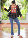 Pretty Black Gamthi Work Silk Navratri Special Kediya Style Top