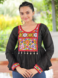 Pretty Black Gamthi Work Silk Navratri Special Kediya Style Top