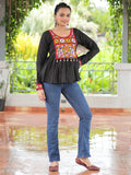 Pretty Black Gamthi Work Silk Navratri Special Kediya Style Top