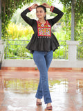 Pretty Black Gamthi Work Silk Navratri Special Kediya Style Top