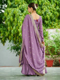 Super Mauve Thread Embroidered Silk Wedding Wear Gown With Dupatta