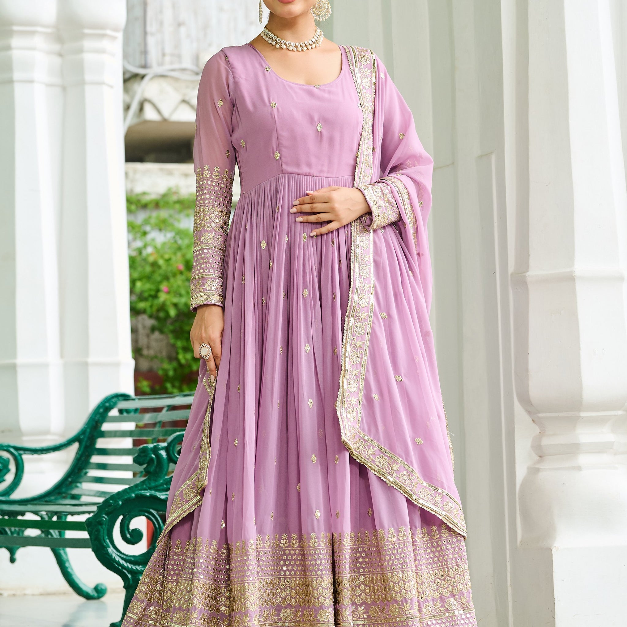Majestic Baby Pink Sequins Georgette Event Wear Gown With Dupatta