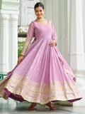 Majestic Baby Pink Sequins Georgette Event Wear Gown With Dupatta